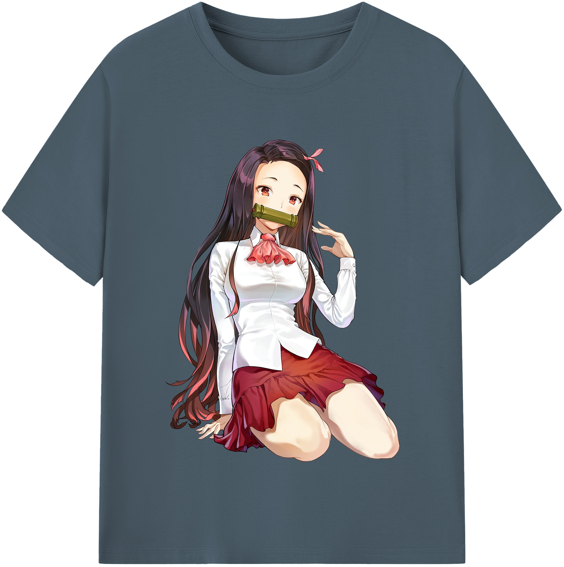（画像用） 鬼滅の刃（きめつのやいば）竈門 禰󠄀豆子／かまど ねずこ Kamado Nezuko 綿100％半袖Tシャツ（フロントプリント）